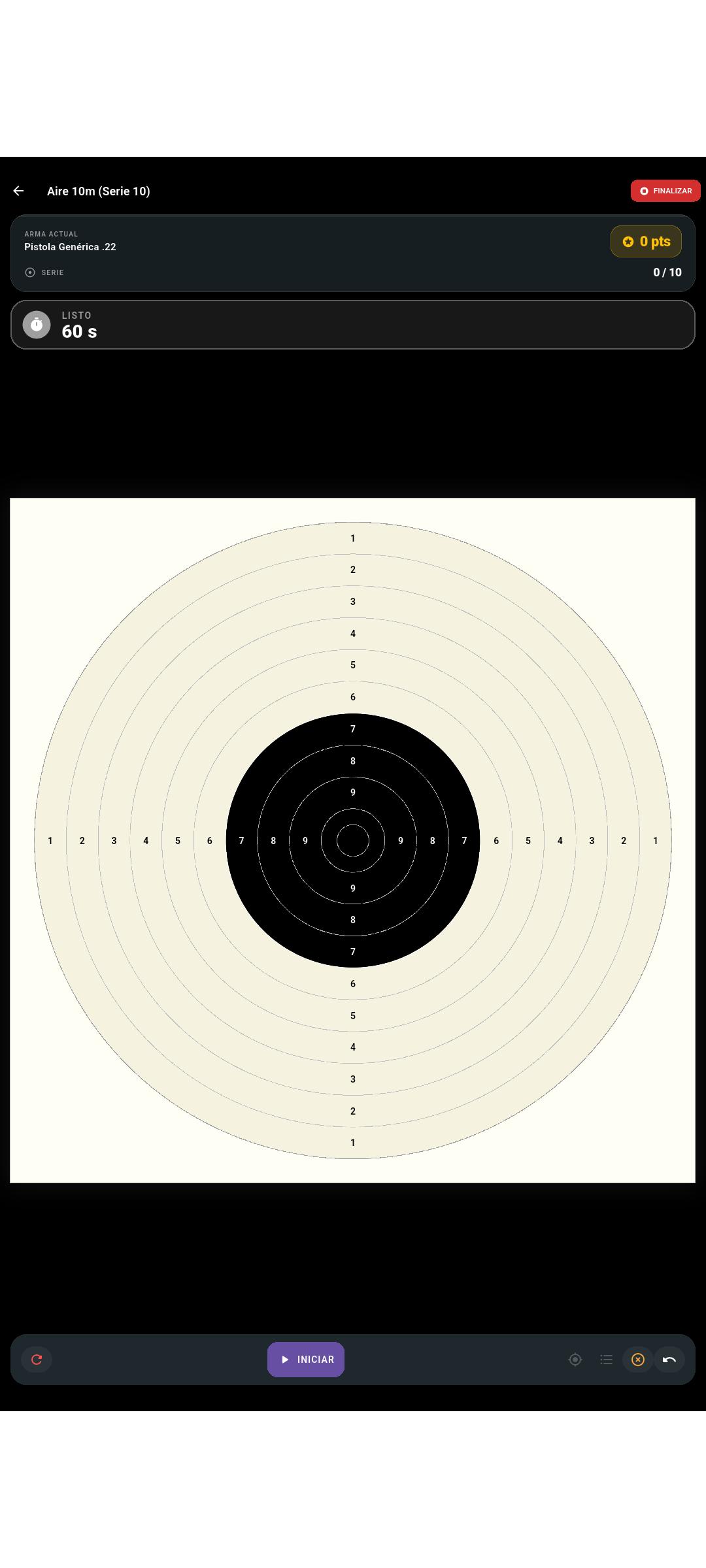 Pantalla de disparo con diana