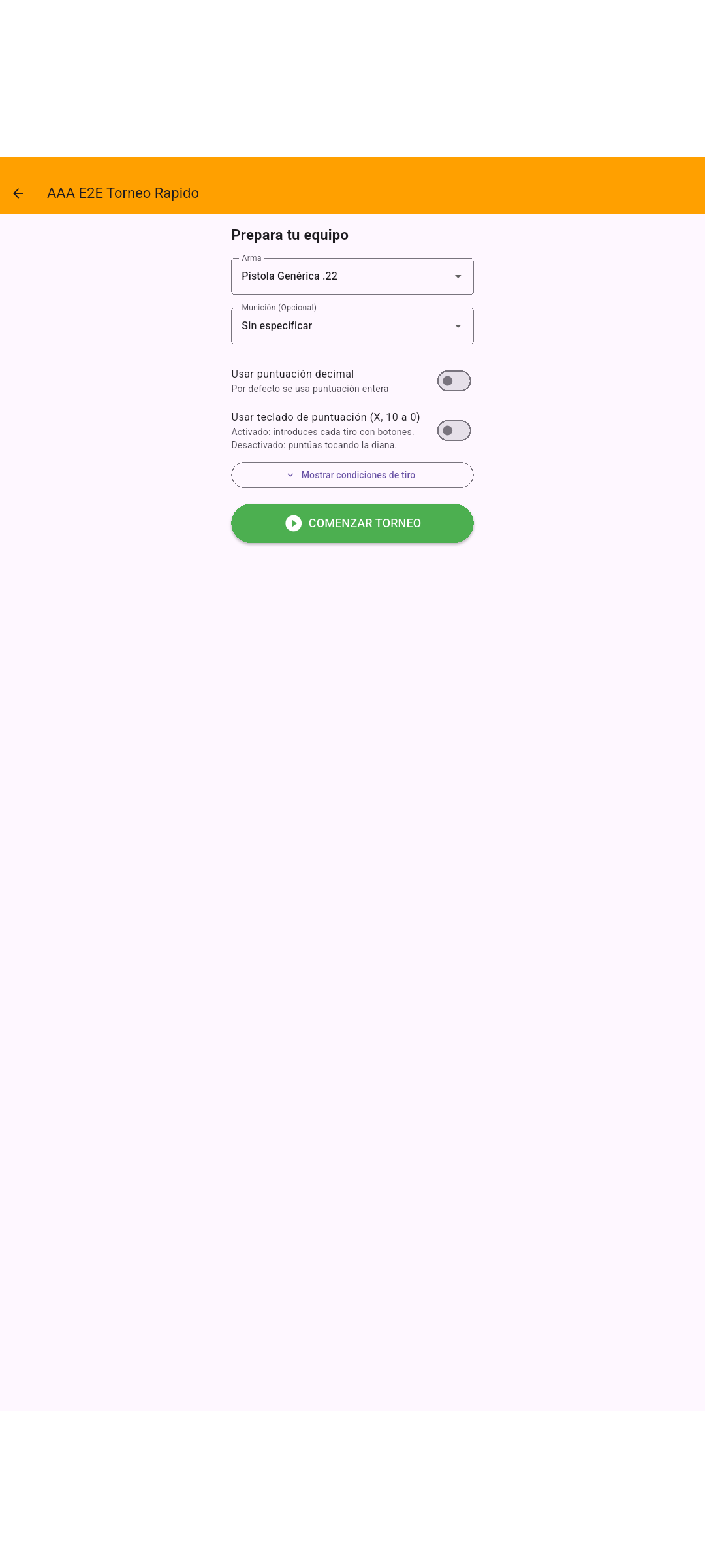 Preparación del torneo