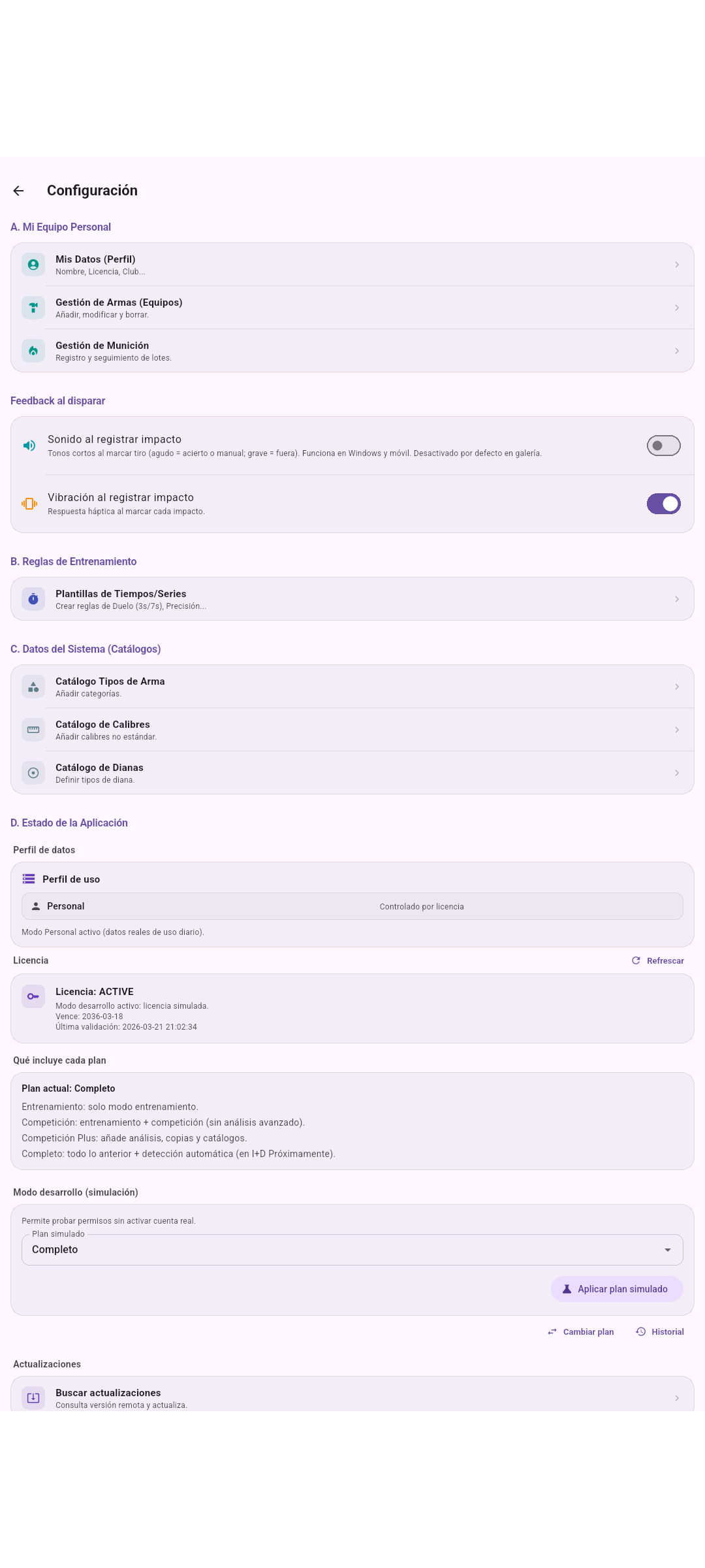 Pantalla de configuración
