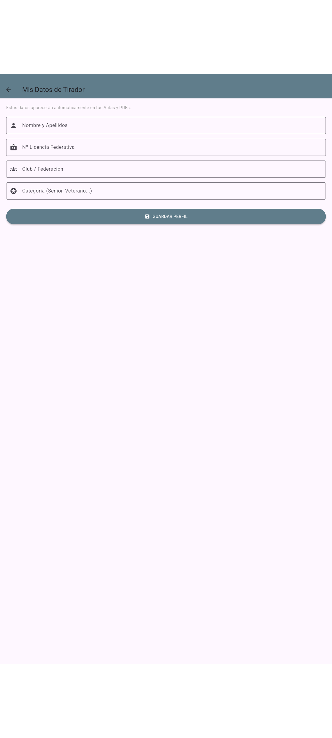 Formulario de datos del tirador