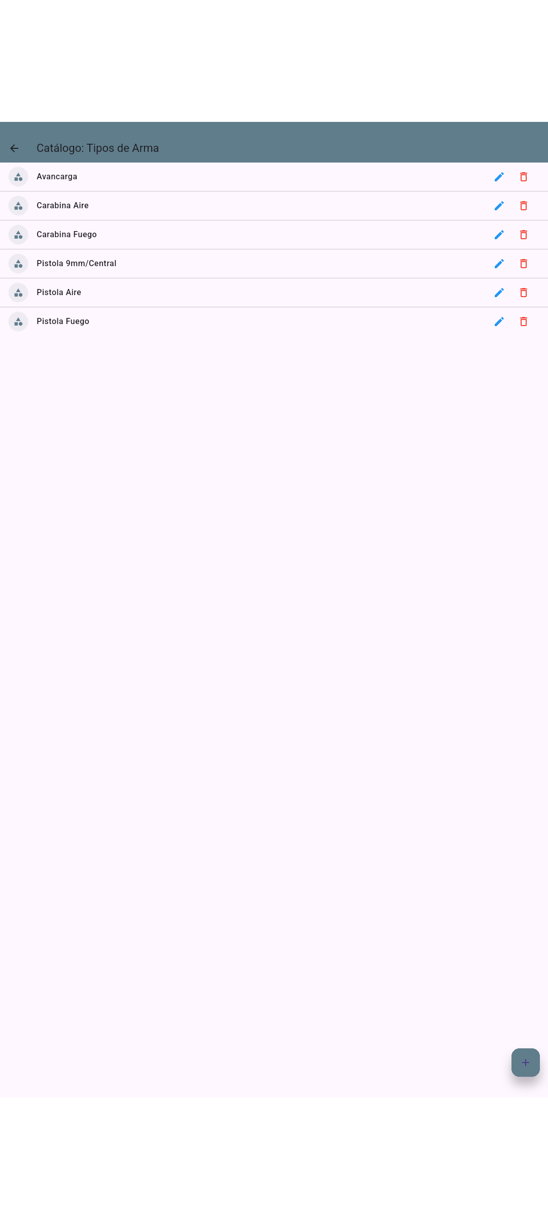Catálogo tipos de arma
