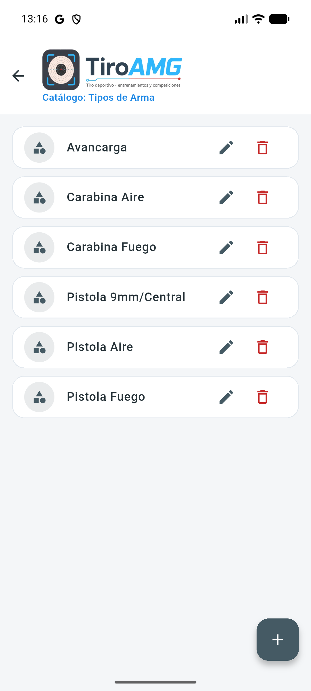 Catálogo tipos de arma